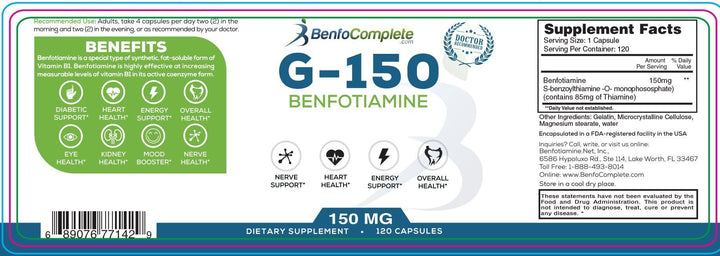 2 BenfoComplete™ Benfotiamine 150mg 120 Gelatin Capsules - 2 Bottles - BenfoComplete