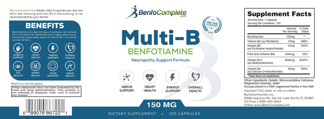 Multi-B Neuropathy Support Formula 150mg 120 Gelatin Capsules - 6 Bottles - BenfoComplete